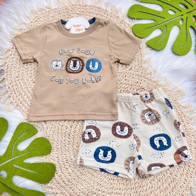 Conj. Camiseta Can You Roar? e Bermuda Leões - Bege